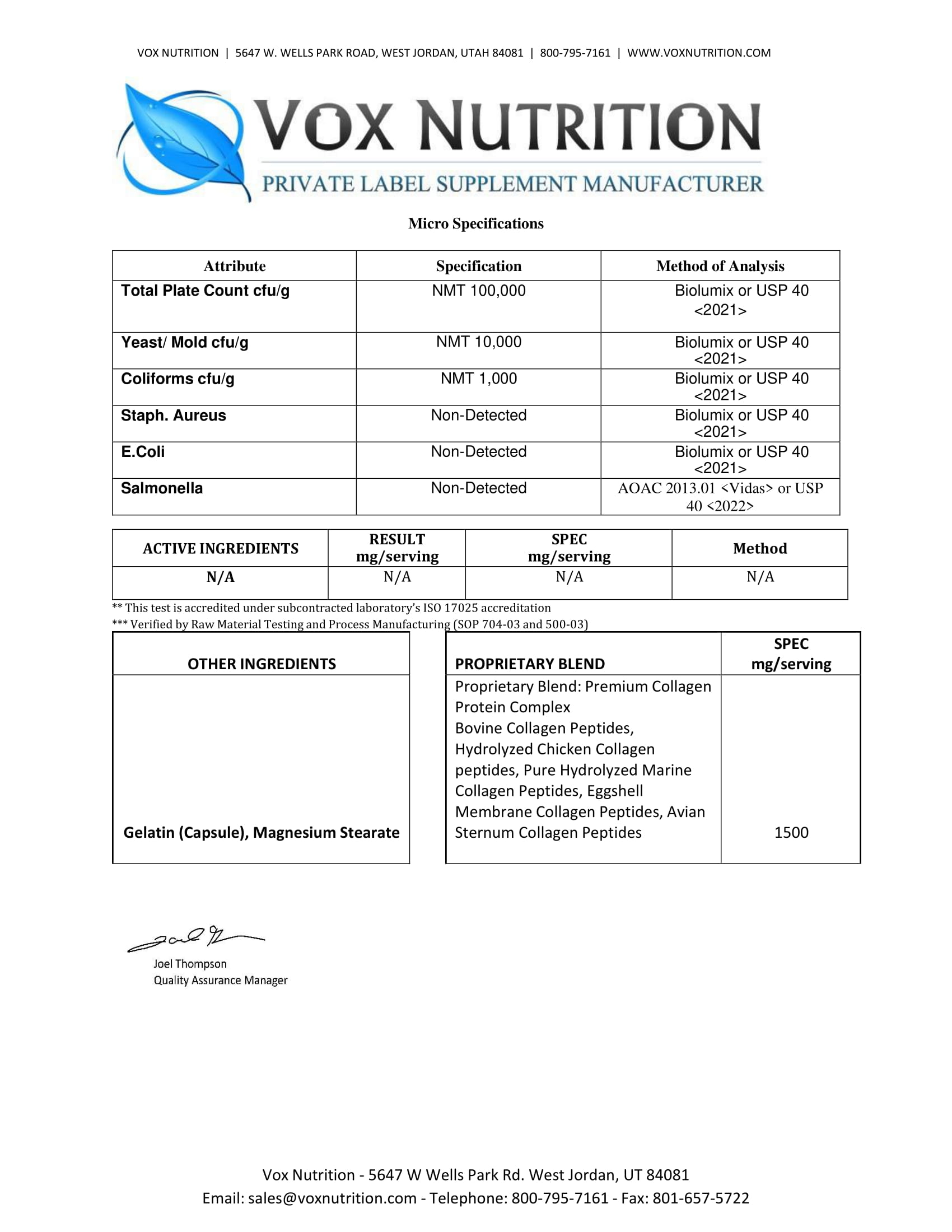 Collagen Complex 5 Prometheuz COA for COL